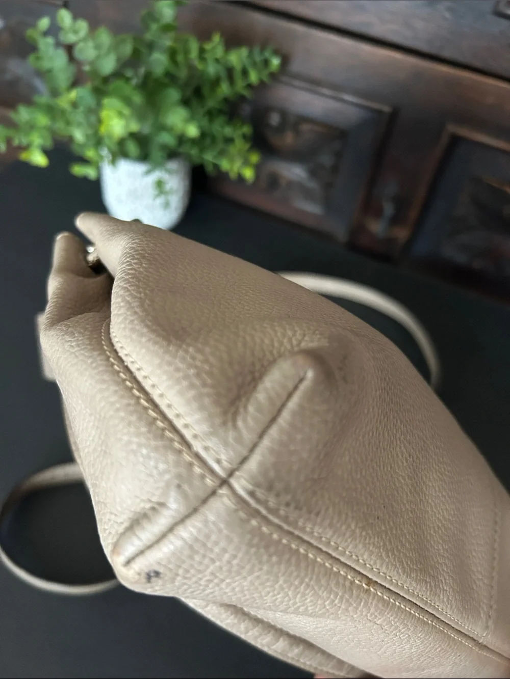 Coach Leather Crossbody Bag in Taupe with Embossed Carriage